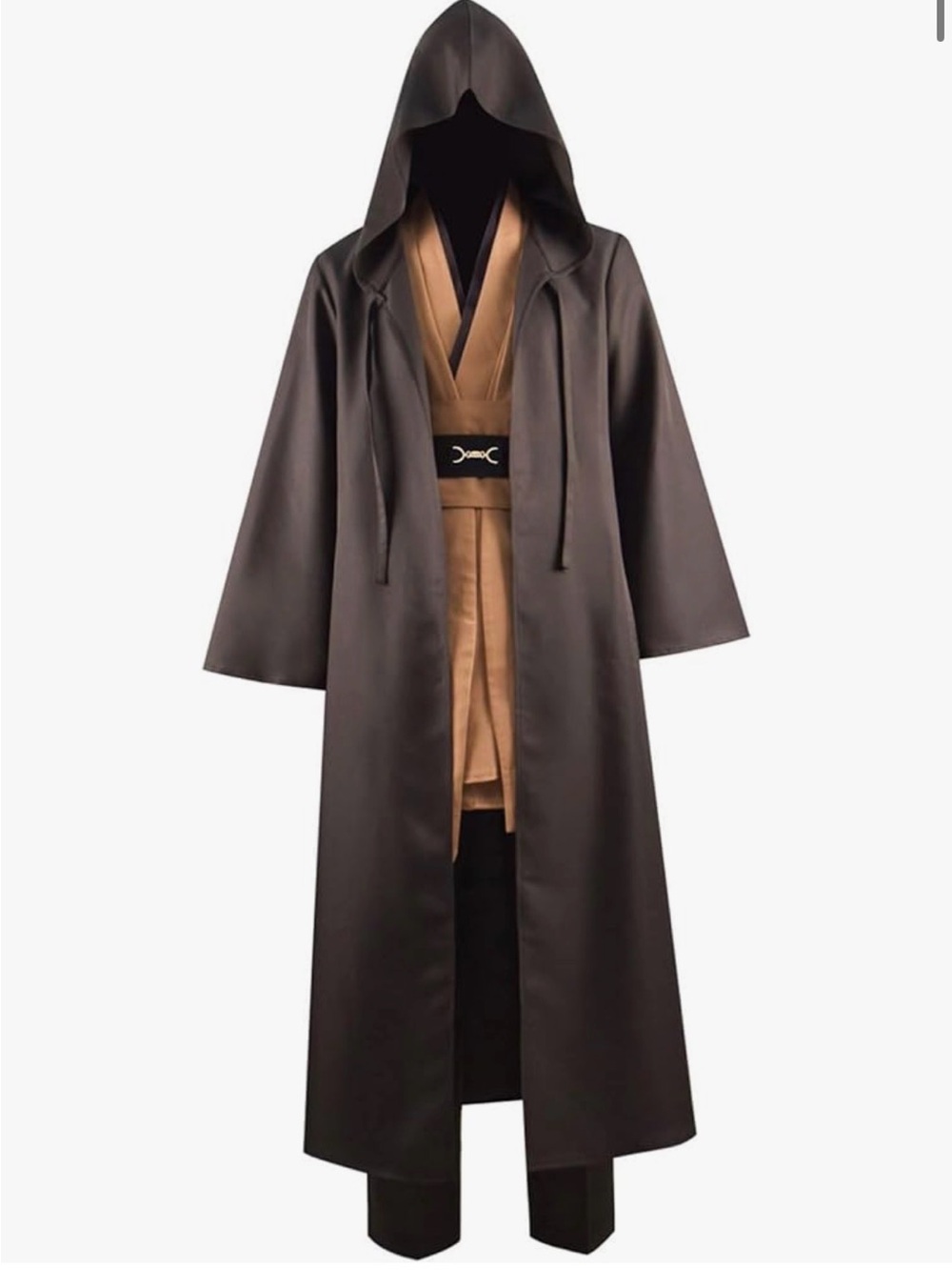 Men's Hooded Long Coat in Dark Brown with Tan Layer knits cosplay   Rennaissance